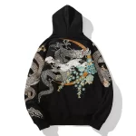 Makuluya Hoodies Yokosuka Black Dragon Phoenix Suzaku Pattern Embroidered Pullover Sakura - AliExpress