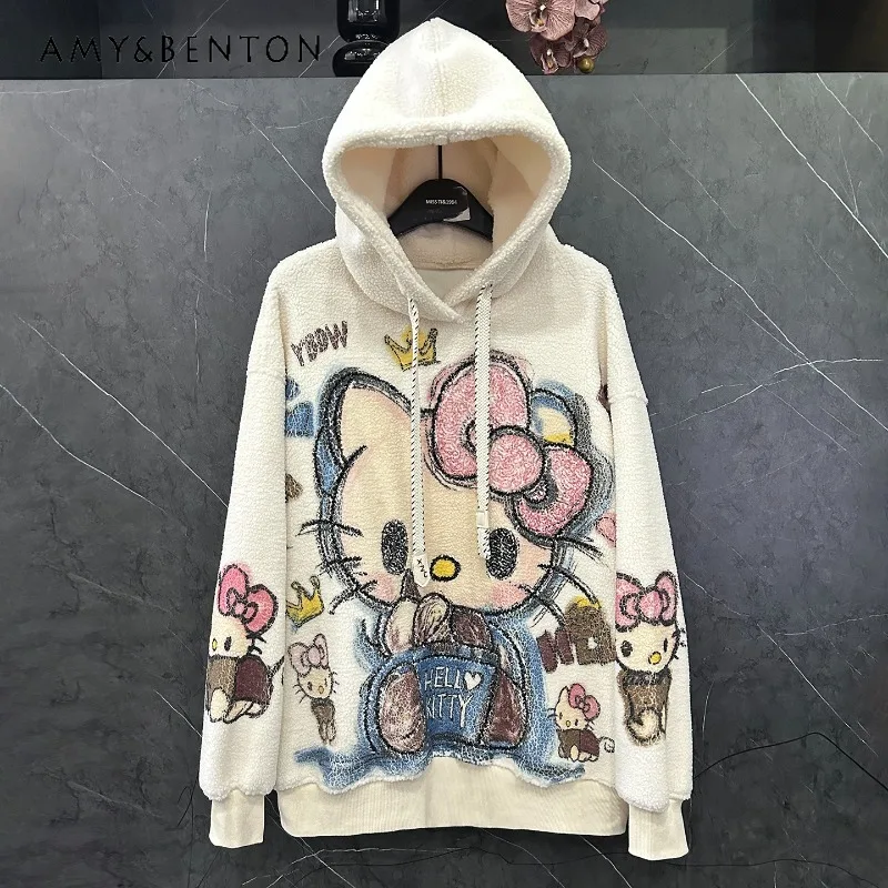 S498de9c2fb2e4119967215dc0b0ef9f7r.webp 2025 Autumn Winter New Sweet Age-Reducing Cartoon Hooded Sweatshirt For Women's Loose Casual Top Long Sleeved Lace-up Sudaderas - AliExpress - Image 1