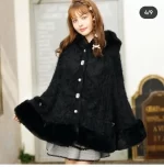 Japanese Liz Sweet Princess Faux Rabbit Fur Cape Coat Women Autumn Winter Fur Jacket Loose Clock Rhinestone Bow Hooded Coat - AliExpress - Image 2