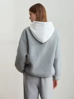 Amii Drawstring Hooded Splicing Imitation Lamb Wool Sweatshirt Embroidered 2024 Winter Women's Loose Thermal Tops 12444131 - AliExpress - Image 4