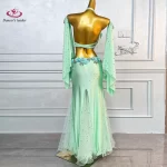 Belly Dance Adult Dress With Rhinestones, High-End Mint Green Bra, Hip Hugging Long Skirt, Samba Women'S Professional Clothing - AliExpress 200000532 - Image 5