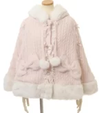 Japanese Liz Sweet Princess Faux Rabbit Fur Cape Coat Women Autumn Winter Fur Jacket Loose Clock Rhinestone Bow Hooded Coat - AliExpress - Image 5