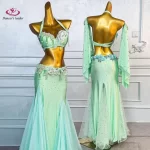 Belly Dance Adult Dress With Rhinestones, High-End Mint Green Bra, Hip Hugging Long Skirt, Samba Women'S Professional Clothing - AliExpress 200000532 - Image 3