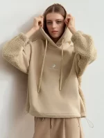 Amii Drawstring Hooded Splicing Imitation Lamb Wool Sweatshirt Embroidered 2024 Winter Women's Loose Thermal Tops 12444131 - AliExpress - Image 5