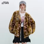ELFSACK 2025 Spring New Arrivals Retro Elegant Velvet Short Jacket Neo-Chinese Style Goldfish Top