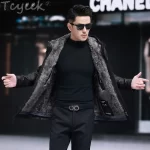 Tcyeek Real Fur Coat Men Mid-length Goatskin Genuine Leather Man Jackets Winter Clothes Warm Lamb Wool Mens Jacket 2025 Hooded - Image 3