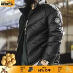 Maden Men's 90% White Duck Down Jacket Black Stand Collar Short Quilted Puffer Jacket Thermal Coat for Winter Streetwear