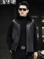 YOLANFAIRY Natural Sheep Fur Coat Man Winter Short Genuine Leather Jacket Men Sleeveless Casual Black Fur Vest Warm Waistcoat - Image 2