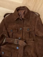 Designer Elegant Women Loose Reddish Brown Belt Jacket Turn Down Collar Single Breasted Outerwear Multi Pockets Female Retro - Image 3