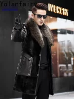 YOLANFAIRY Trend Natural Mink Real Fur Coat Man Luxury Whole Mink Spliced Genuine Goatskin Leather Jackets Warm Goose Down Coat - Image 2