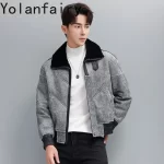 YOLANFAIRY Luxury Winter Natural Fur Coat Man High-end Men's Short Genuine Leather Jacket Motorcycle Warm Lambskin Fur Cpats - Image 2