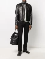 Men's Leather Jacket Short Stand Up Collar Haining Sheep Leather Autumn and Winter Leather Jacket Jacket - Image 3