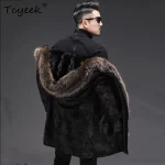 Tcyeek Mink Real Fur Coat Men Clothes Winter Jacket Warm Raccoon Fur Collar Mens Coats Mid-length Sheepskin Leather Coat 2025 - Image 2