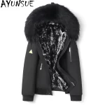 AYUNSUE Real Fur Parkas Men Clothing Detachable Rex Rabbit Fur Liner Jacket for Man Short Natural Fur Coat Hooded Raccoon Collar