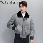 YOLANFAIRY Luxury Winter Natural Fur Coat Man High-end Men's Short Genuine Leather Jacket Motorcycle Warm Lambskin Fur Cpats - Image 5