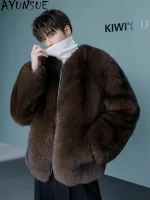 AYUNSUE Luxury Real Fox Fur Jacket for Men Winter High-end Natural Fur Coat Short Warm Fox Fur Coats Jackets Casaco Masculino - Image 2
