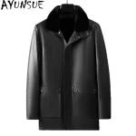 AYUNSUE 100% Genuine Cow Leather Jackets Man 2025 Winter High-end Mink Fur Liner Coat Mid-length Warm Fur Coats Leather Jacket