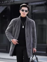 AYUNSUE High-end Real Mink Fur Jacket for Men Winter 2023 New Fashion V-neck Natural Fur Coat Mid-length Mink Fur Coats Outwear - Image 4