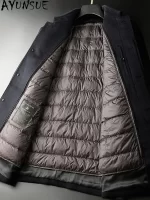 AYUNSUE 82% Wool Jackets Man 18% Cashmere Coat Mid-Length Winter Thickened Detachable White Goose Down Inner Liner Abrigo Mujer - Image 3