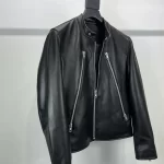 Men's Leather Jacket Short Stand Up Collar Haining Sheep Leather Autumn and Winter Leather Jacket Jacket - Image 2