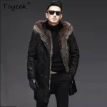 Tcyeek Mink Real Fur Coat Men Clothes Winter Jacket Warm Raccoon Fur Collar Mens Coats Mid-length Sheepskin Leather Coat 2025