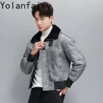 YOLANFAIRY Luxury Winter Natural Fur Coat Man High-end Men's Short Genuine Leather Jacket Motorcycle Warm Lambskin Fur Cpats - Image 4
