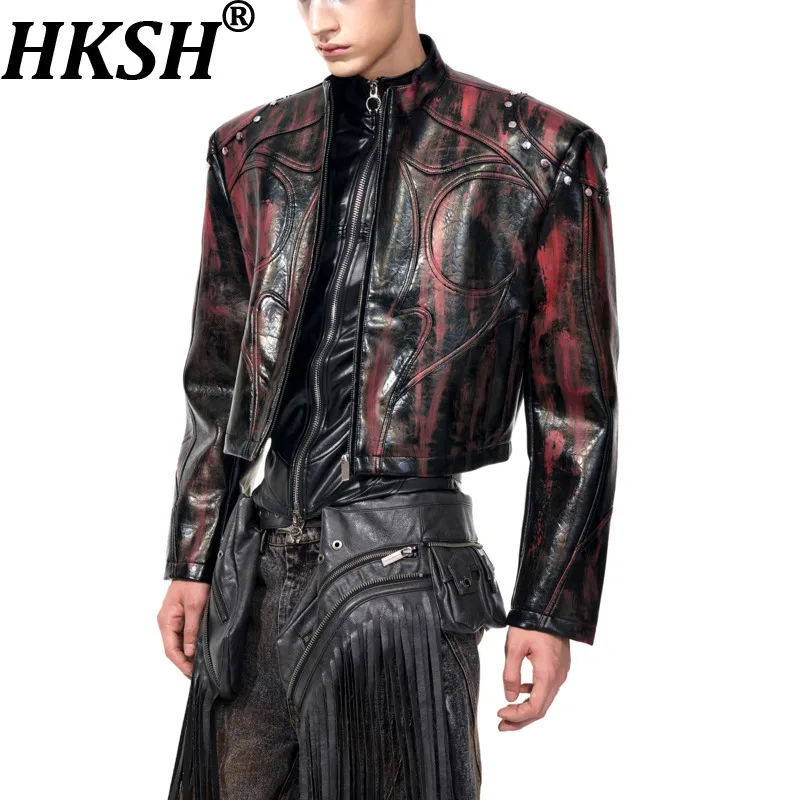 kf-S6223c40b38e2429abde50e85a605348fW HKSH Autumn Winter New Man Tide Short Stand Collar Leather Jacket Autumn New Padded Shoulder Coat Stylish Motorcycle Top HK11061 - Image 1