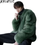AYUNSUE Luxury Real Fox Fur Jacket for Men Winter High-end Natural Fur Coat Short Warm Fox Fur Coats Jackets Casaco Masculino