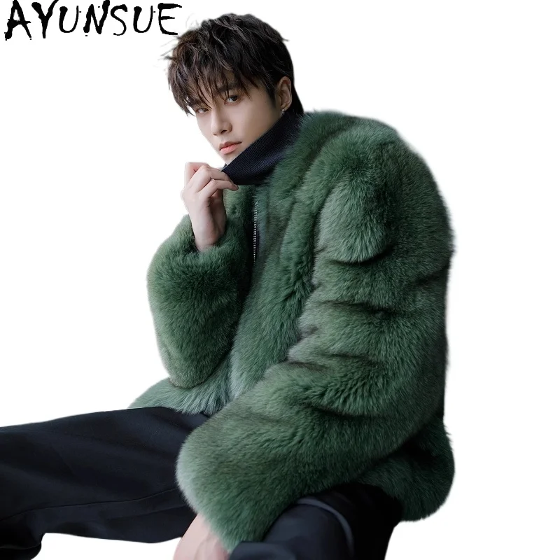 kf-S62f699c049c34d7195a7a273de794f059 AYUNSUE Luxury Real Fox Fur Jacket for Men Winter High-end Natural Fur Coat Short Warm Fox Fur Coats Jackets Casaco Masculino - Image 1