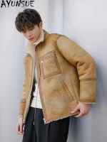 AYUNSUE Original Merino Sheepskin Leather Fur Jacket Man Winter Natural Sheep Shearling Jackets Luxury Real Mens Fur Jacket Coat - Image 2