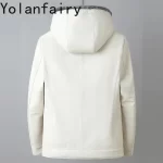 YOLANFAIRY Real Fur Coat Man Winter 2025 Hooded Genuine Goatskin Leather Jacket Short Warm White Fur Coats Wool Lining jaqueta - Image 3