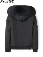 AYUNSUE Real Fur Parkas Men Clothing Detachable Rex Rabbit Fur Liner Jacket for Man Short Natural Fur Coat Hooded Raccoon Collar - Image 2