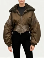 TWOTWINSTYLE Slimming Spliced Leather Fashion Jackets for Women Lapel Long Sleeves Tunic Patchwork Flocking Casual Jacket Female - Image 2