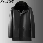 AYUNSUE 100% Genuine Cow Leather Jackets Man 2025 Winter High-end Mink Fur Liner Coat Mid-length Warm Fur Coats Leather Jacket - Image 2