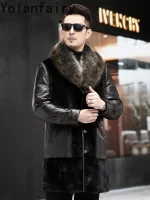 YOLANFAIRY Trend Natural Mink Real Fur Coat Man Luxury Whole Mink Spliced Genuine Goatskin Leather Jackets Warm Goose Down Coat - Image 3