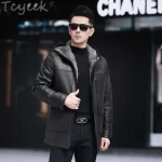 Tcyeek Real Fur Coat Men Mid-length Goatskin Genuine Leather Man Jackets Winter Clothes Warm Lamb Wool Mens Jacket 2025 Hooded - Image 2