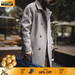 Maden Vintage Grey Balmacaan Jacket Men's German-Style Windproof Overcoat Mid-Length Warm Trench Coat for Fall Winter Commute