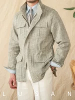 Cotton and Linen Vertical Collar Tight Waist M65 Hunting Jacket Retro All-match Spring and Summer Lightweight Casual Jacket