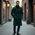 Wool Blend Coat Men Over Jacket Double Breasted Long Overcoat Plus Size Solid Color Green Warm Formal Business Tailored Wear