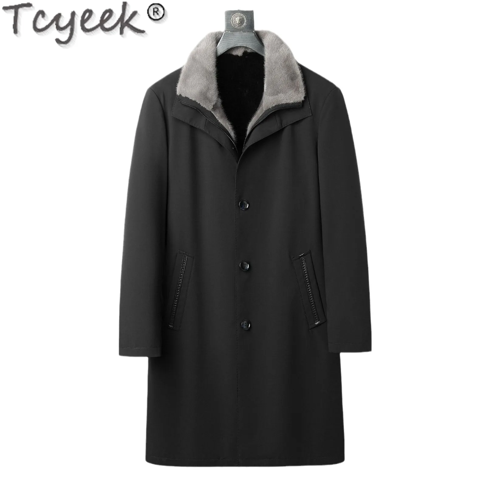 kf-S88a7d3eb2b3d4a128453245b56609a71R Tcyeek Natural Mink Fur Coat Winter Jacket Mid-length Men's Parka Warm Real Fur Coats 2025 Trench Coat Men Clothes Slim Fit - Image 1