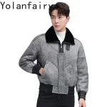 YOLANFAIRY Luxury Winter Natural Fur Coat Man High-end Men's Short Genuine Leather Jacket Motorcycle Warm Lambskin Fur Cpats