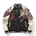 Japanese Sukajan Souvenir Jacket Streetwear 2025 Autumn Chinese Dragon Tiger Embroidered Jacket Loose Coat Varsity Jacket - Image 2