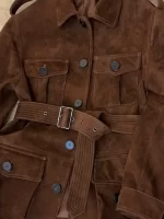 Designer Elegant Women Loose Reddish Brown Belt Jacket Turn Down Collar Single Breasted Outerwear Multi Pockets Female Retro - Image 4