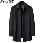 AYUNSUE 82% Wool Jackets Man 18% Cashmere Coat Mid-Length Winter Thickened Detachable White Goose Down Inner Liner Abrigo Mujer