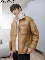 AYUNSUE Original Merino Sheepskin Leather Fur Jacket Man Winter Natural Sheep Shearling Jackets Luxury Real Mens Fur Jacket Coat - Image 3