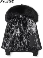 AYUNSUE Real Fur Parkas Men Clothing Detachable Rex Rabbit Fur Liner Jacket for Man Short Natural Fur Coat Hooded Raccoon Collar - Image 3
