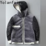 YOLANFAIRY Real Fur Coat Man Winter 2025 Hooded Genuine Goatskin Leather Jacket Short Warm White Fur Coats Wool Lining jaqueta - Image 4