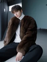 AYUNSUE Luxury Real Fox Fur Jacket for Men Winter High-end Natural Fur Coat Short Warm Fox Fur Coats Jackets Casaco Masculino - Image 3