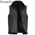 YOLANFAIRY Natural Sheep Fur Coat Man Winter Short Genuine Leather Jacket Men Sleeveless Casual Black Fur Vest Warm Waistcoat
