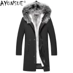 AYUNSUE Winter Jacket Men Clothing Genuine Shearling Jackets 2025 Male Cross Mink Fur Coat Long Hooded Parka Veste Homme LXR830